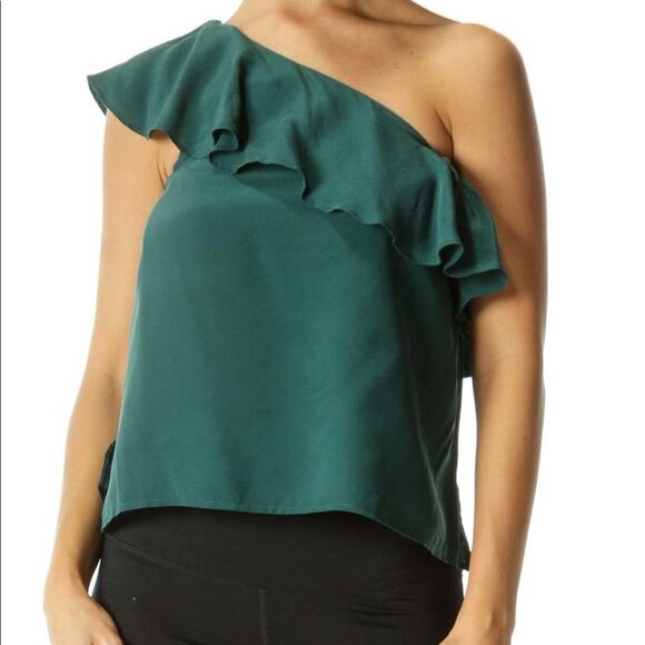 Maeve Evergreen One Shoulder Ruffle Silk Top Size 4 NEW - Picture 1 of 7